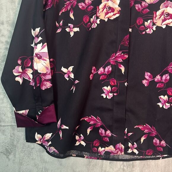 Chico’s Black Purple Floral Button Front Top Long Sleeve Blouse Size 2 - Picture 5 of 8